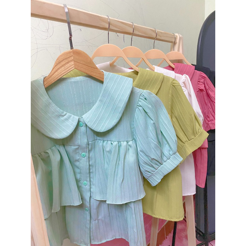 Áo sơmi crtop cổ sen 2 tầng bánh bèo