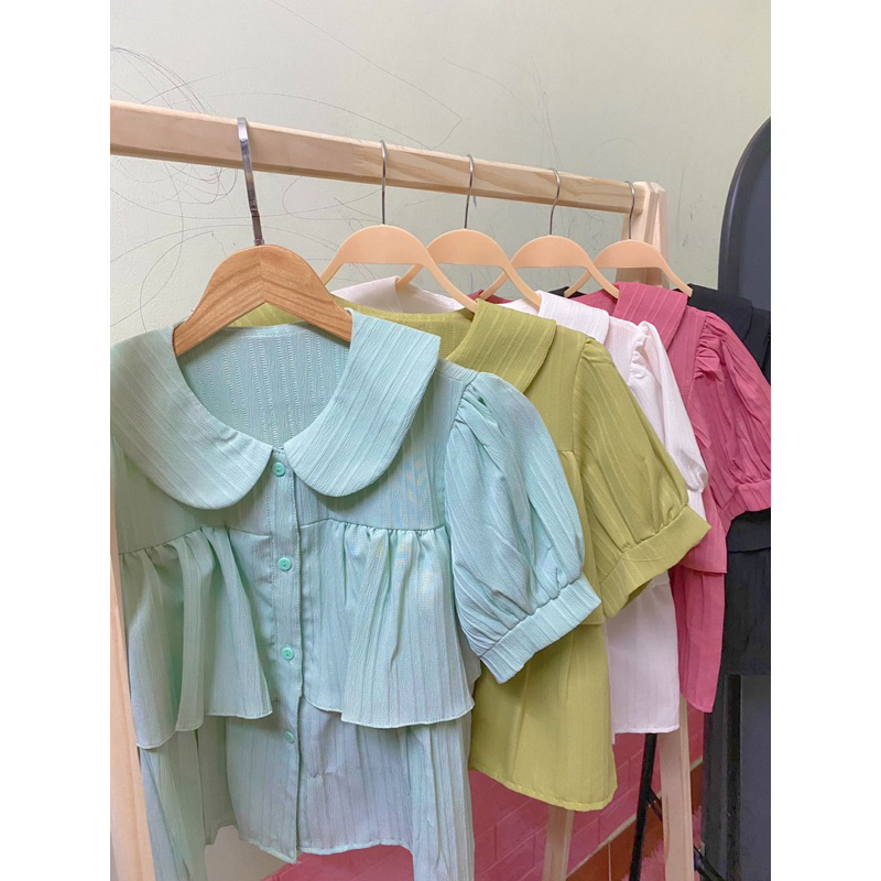 Áo sơmi crtop cổ sen 2 tầng bánh bèo