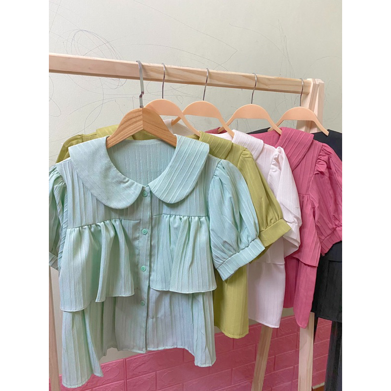 Áo sơmi crtop cổ sen 2 tầng bánh bèo