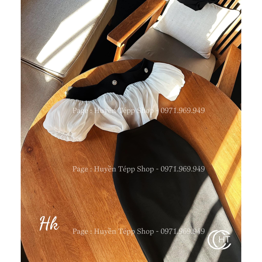 Sec áo trễ vai bồng bềnh và chân váy zip dài dành cho nữ phù hợp nhiều dịp đi chơi - Thời Trang Bảo Trang - Hk6.40