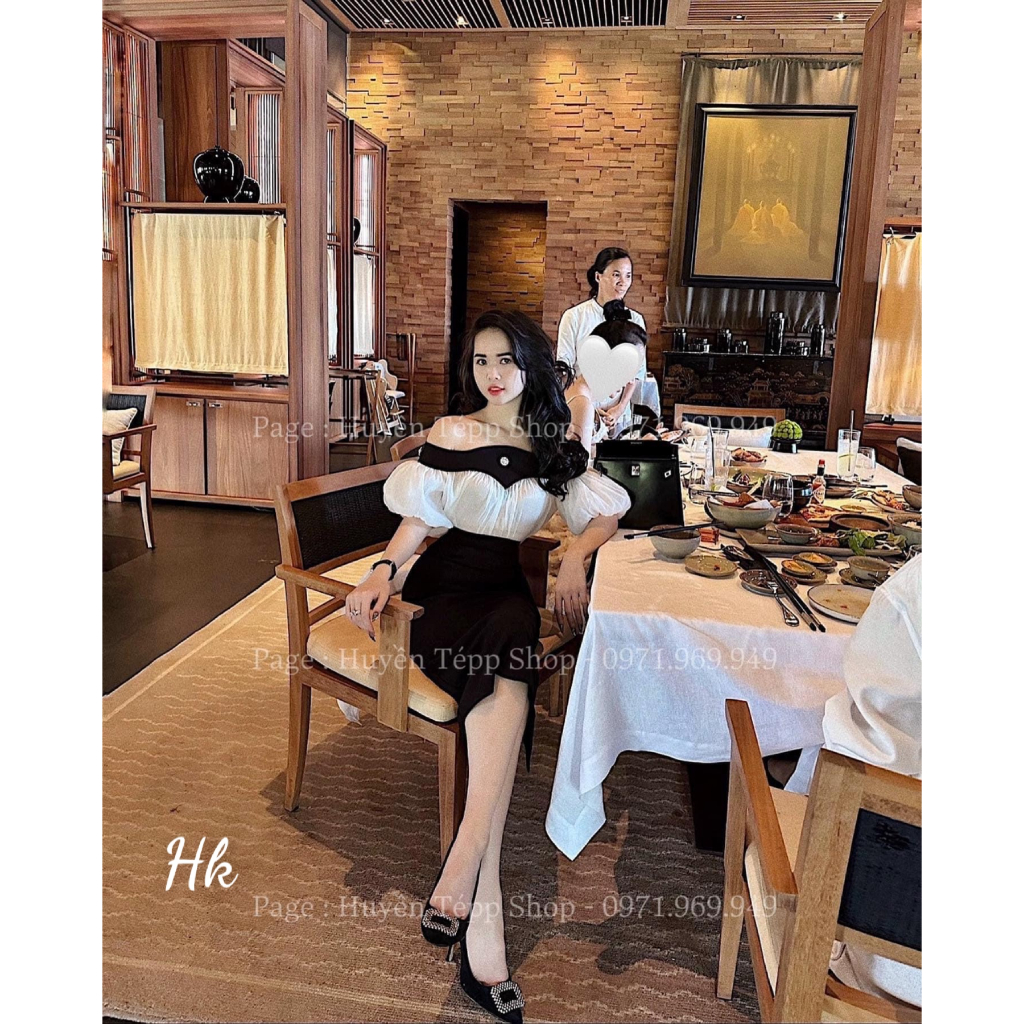 Sec áo trễ vai bồng bềnh và chân váy zip dài dành cho nữ phù hợp nhiều dịp đi chơi - Thời Trang Bảo Trang - Hk6.40