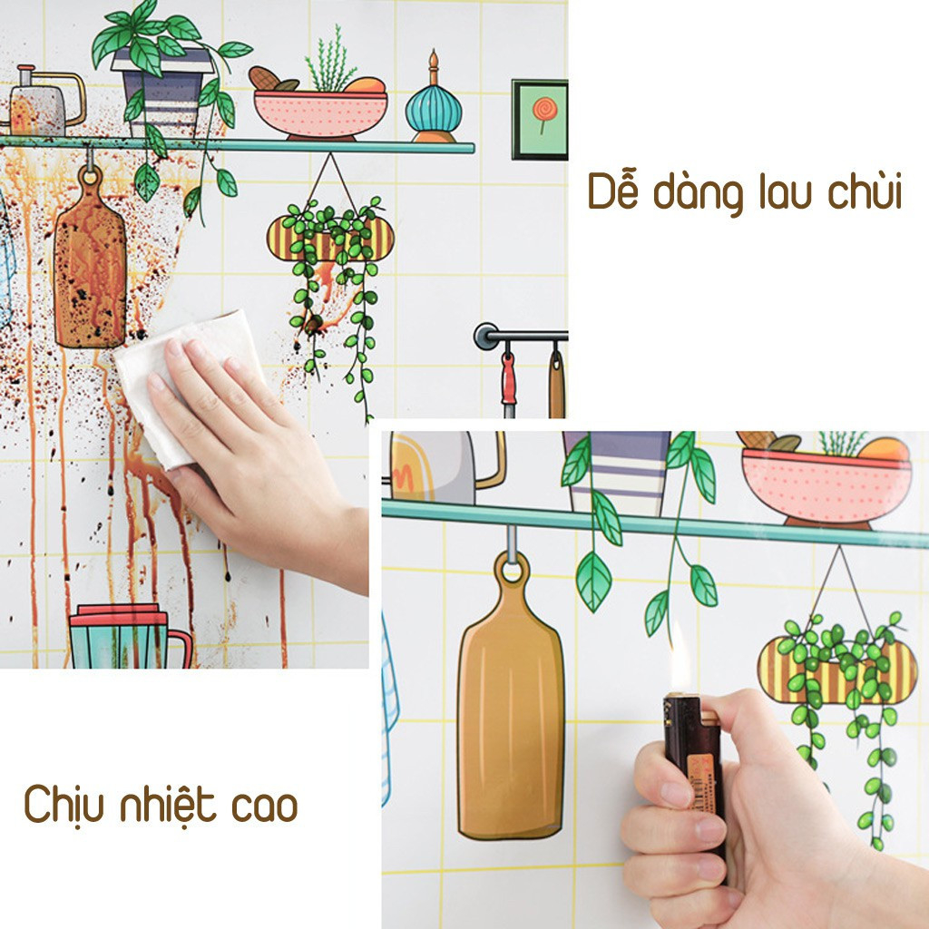 Decal Dán Bếp Hoạt Hình Chống Dầu Mỡ 60CM x 90CM Chịu Nhiệt, Chống Nước, Dán Bàn , Nhà Tắm - Giấy Dán Tường Nhà Bếp 3D