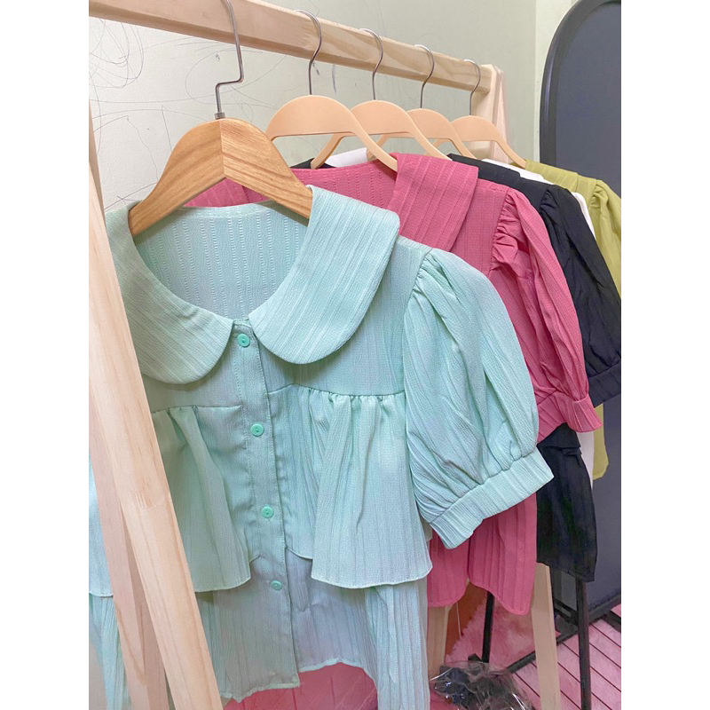 Áo sơmi crtop cổ sen 2 tầng bánh bèo