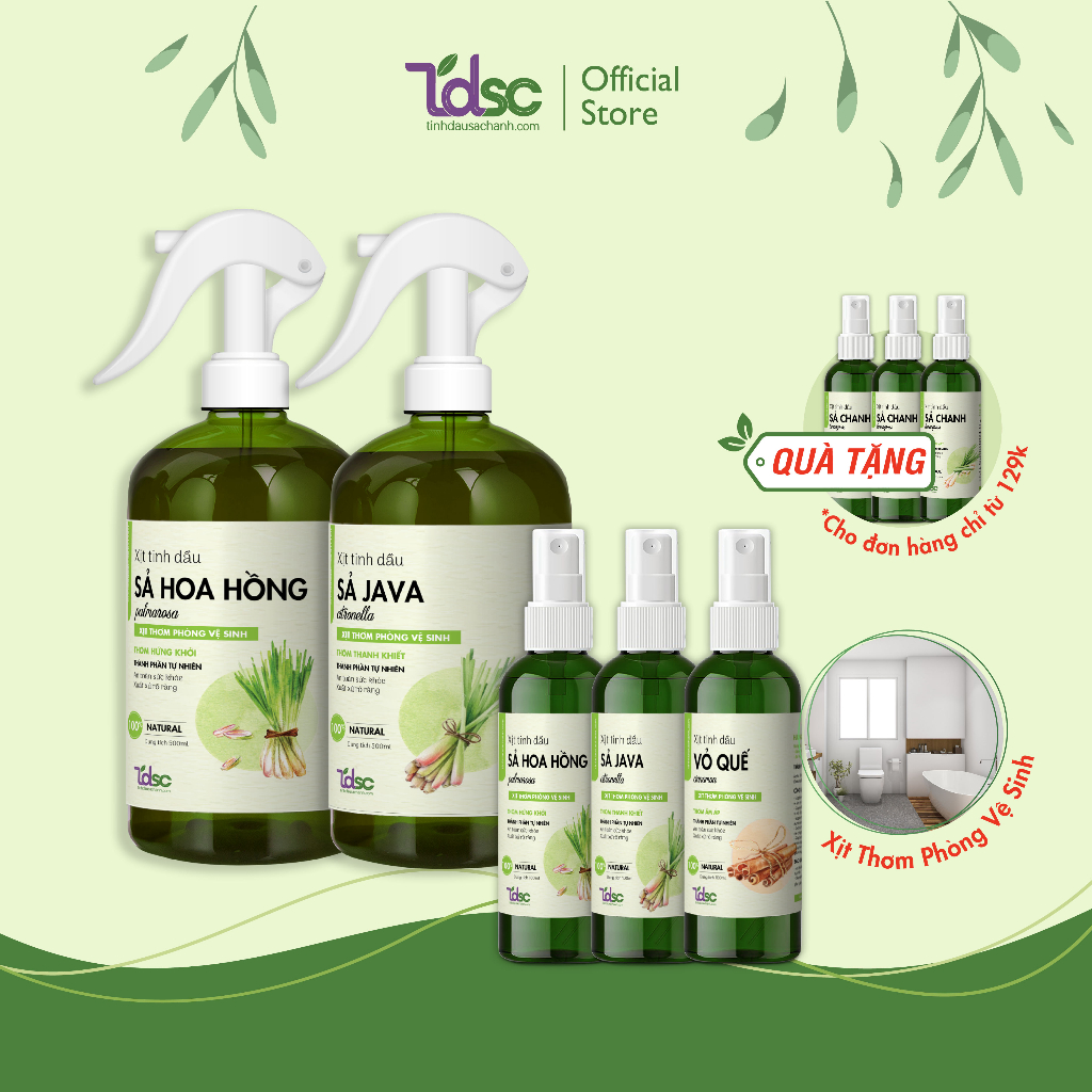 Bình Xịt Khử Mùi Thơm Nhà Vệ Sinh TINHDAUSACHANH 100ml/500ml Tinh Dầu Xịt Thơm Khử Khuẩn Nhà Tắm