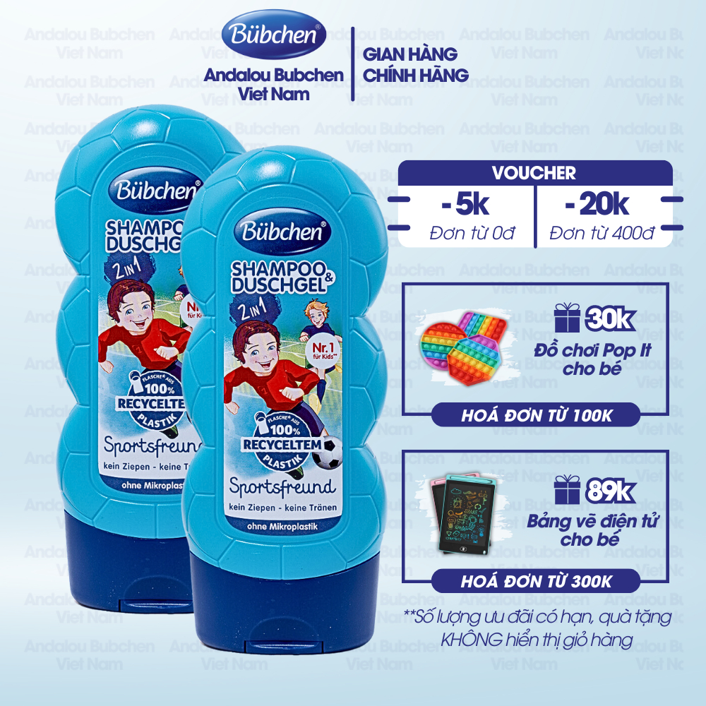 Combo 2 Sữa Tắm Gội Thể Thao Bubchen Kids Shampoo &amp; Duschgel 230ml