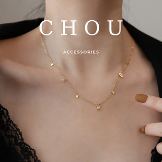 Dây chuyền titan, vòng cổ titan đính đá vuông | chou accessories |