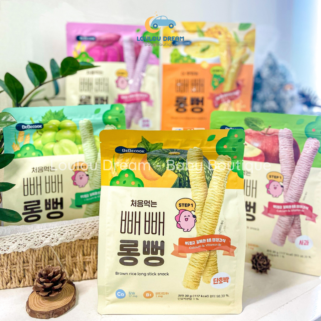 Bánh gạo lứt thanh dài Bebecook hữu cơ Hàn Quốc - Bánh ăn dặm cho bé từ 6 tháng tuổi Step 1 [BAY AIR]