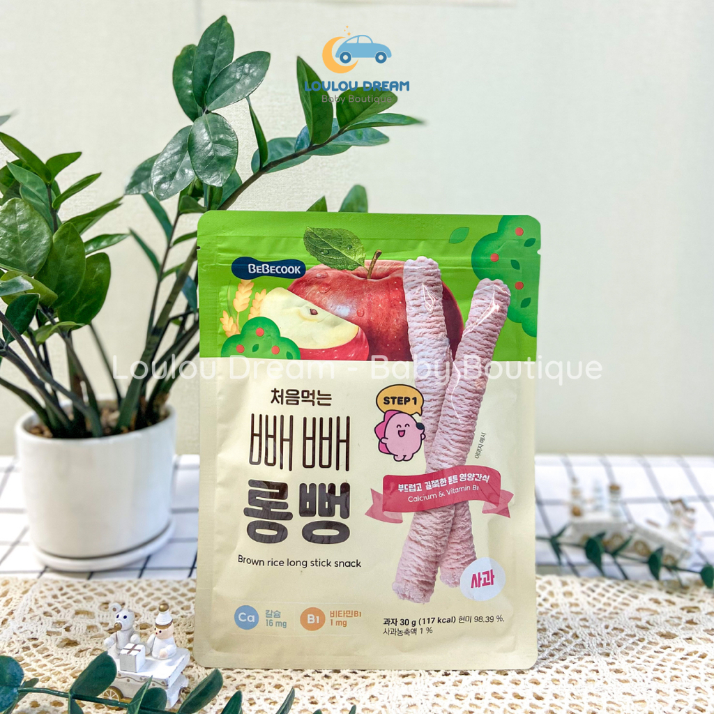 Bánh gạo lứt thanh dài Bebecook hữu cơ Hàn Quốc - Bánh ăn dặm cho bé từ 6 tháng tuổi Step 1 [BAY AIR]