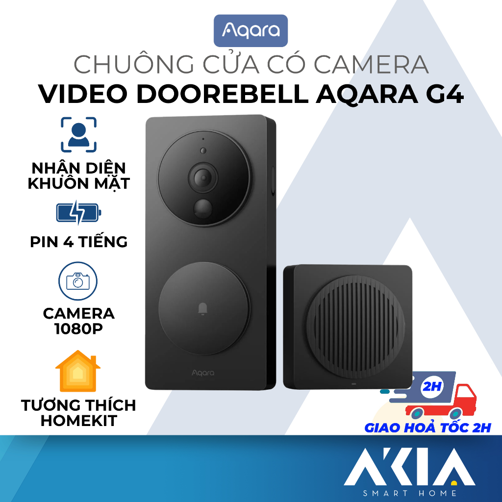 Chuông cửa thông minh Aqara Doorbell G4 Face ID – Dùng pin, tích hợp camera Full HD 1080p, hỗ trợ HomeKit, Google