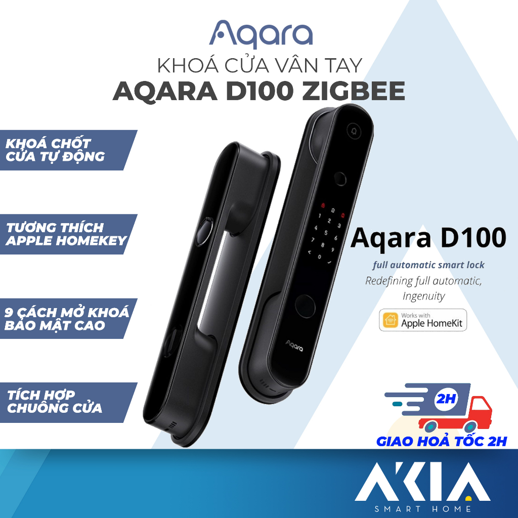 Khoá vân tay Aqara D100 Zigbee chốt cửa Tự Động, 9 cách mở, Tích hợp chuông, Tương thích HomeKey, Bản quốc tế BH 12 Th