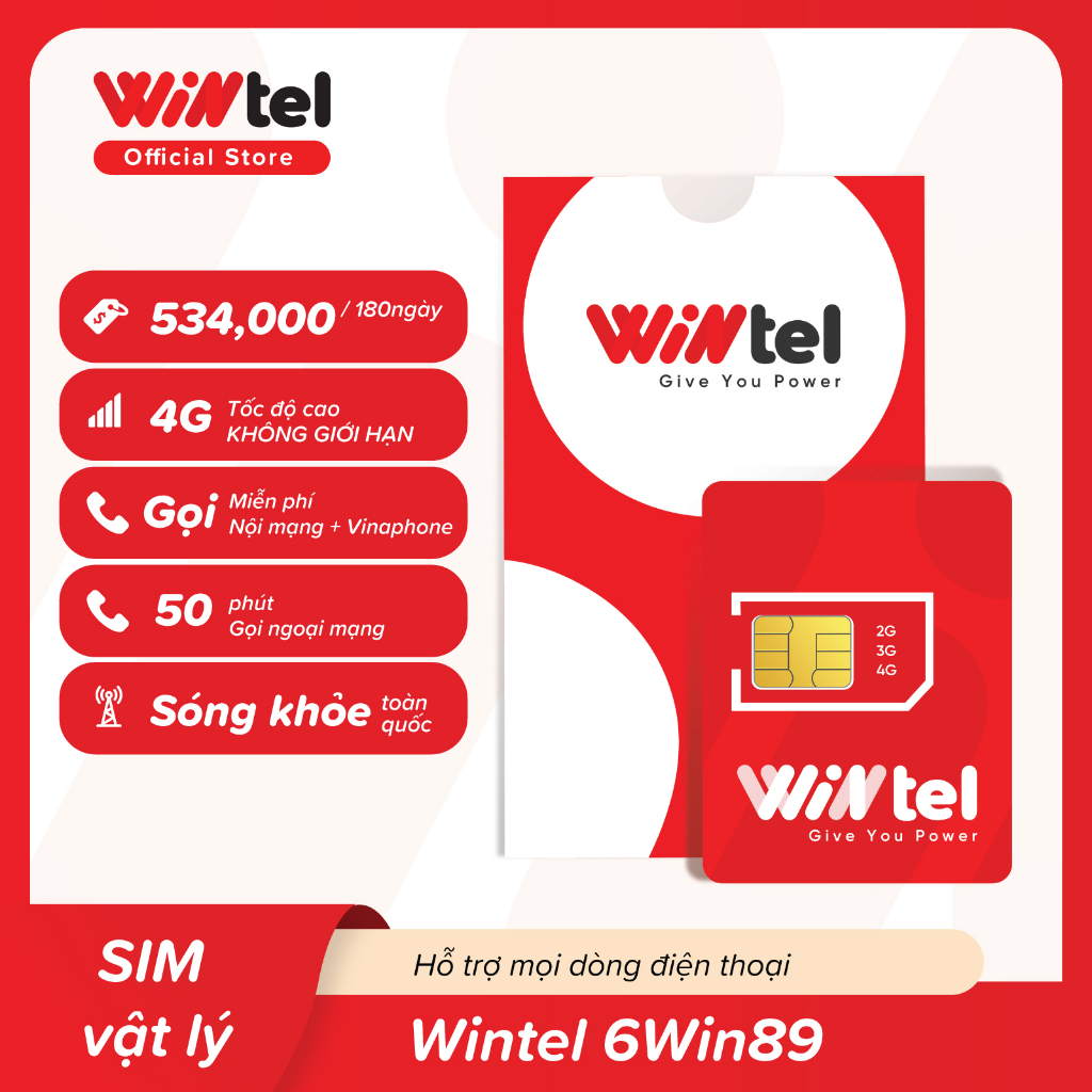 SIM 4G Wintel - SIM Vật Lý 6Win89, 12Win89 Tốc Độ Cao Không Giới Hạn