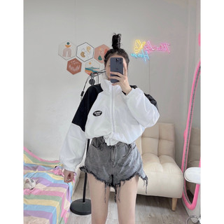 Áo khoác gió croptop nữ chất dù 2 lớp form rộng