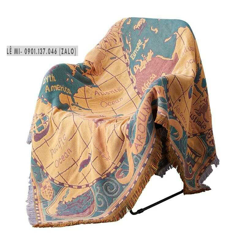 Khăn phủ sofa thảm vintage thảm decor khăn sofa thảm sofa cao cấp mẫu bản đồ khăn sofa cotton sử dụng 2 mặt