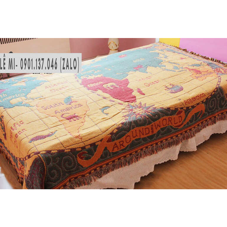 Khăn phủ sofa thảm vintage thảm decor khăn sofa thảm sofa cao cấp mẫu bản đồ khăn sofa cotton sử dụng 2 mặt