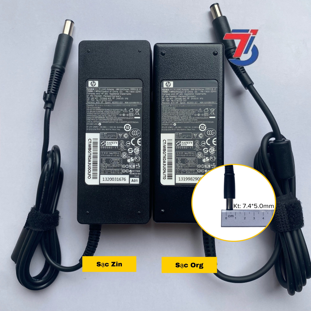 Sạc Laptop HP 19v-3.5A ; 19v-4.7A  Chân Kim To 7.4*5.0MM loại tốt bảo hành 12 tháng- Adapter HP