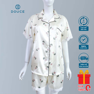 Bộ đồ ngủ pijama lụa gấm cao cấp, đồ mặc nhà - douce dn04