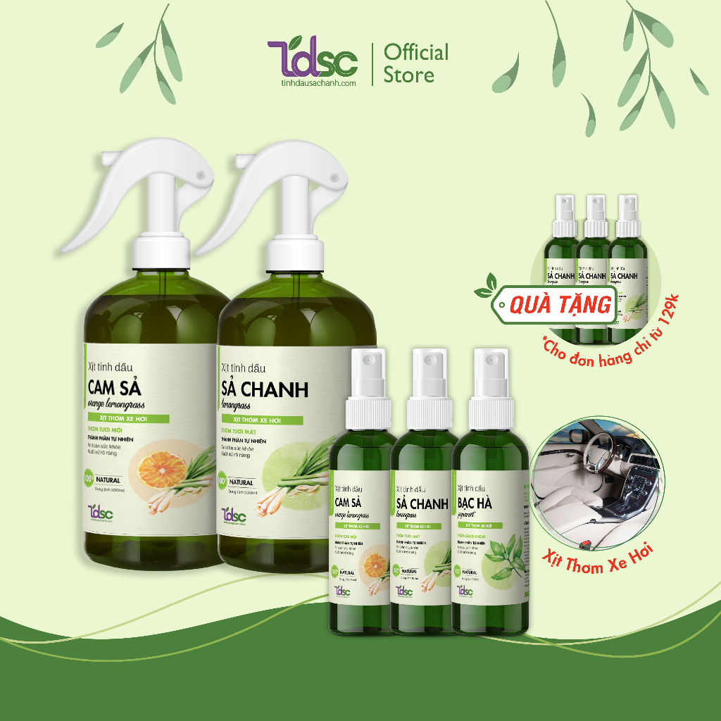 Chai Xịt Thơm Khử Mùi Xe Ô Tô TINHDAUSACHANH 100ml/500ml Dung Dịch Vệ Sinh Nội Thất Khử Khuẩn Xe Hơi