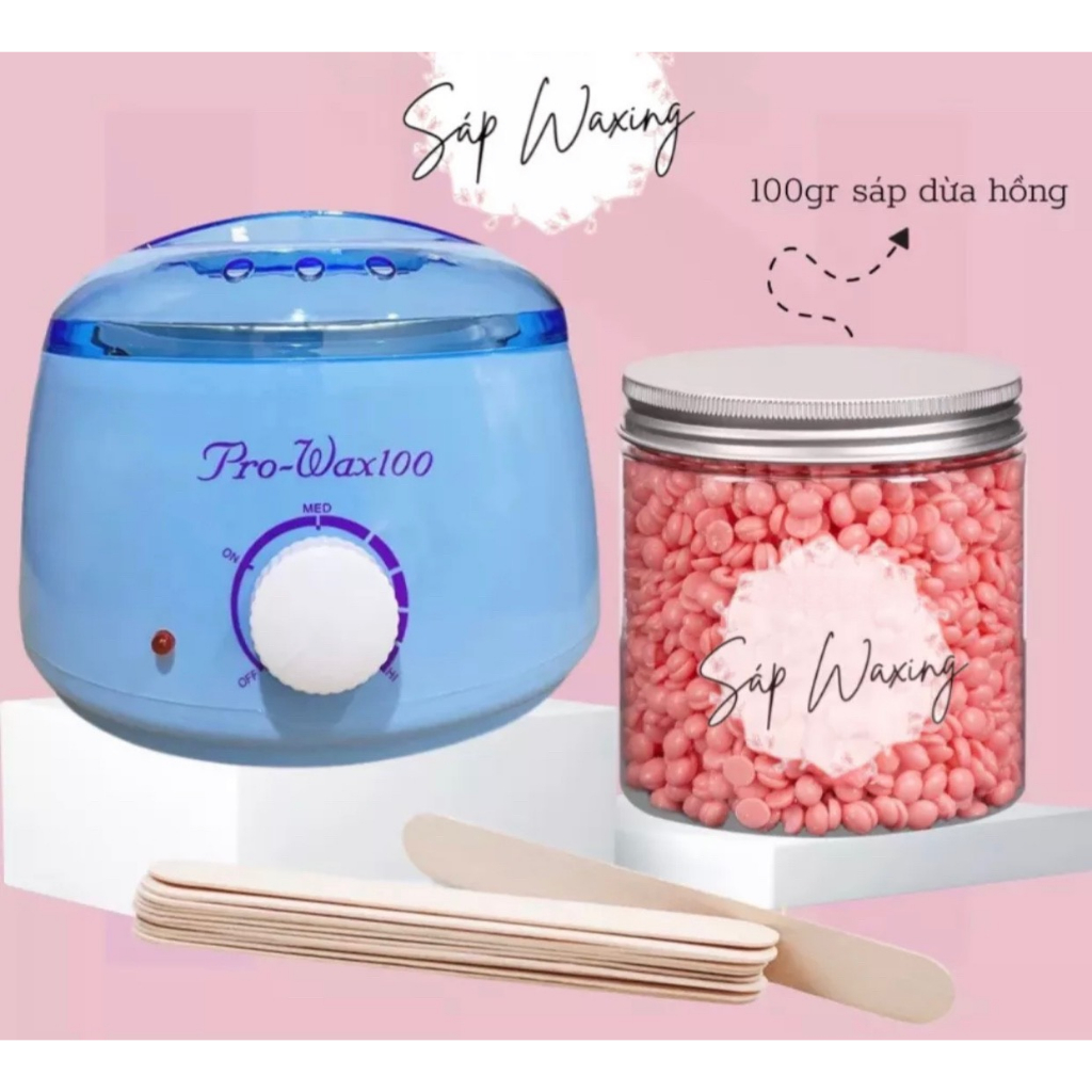 Combo Nồi Nấu Sáp Wax Lông Pro Wax 100 + 100gr Sáp Cao Cấp Tặng Kèm 5 Que Gỗ