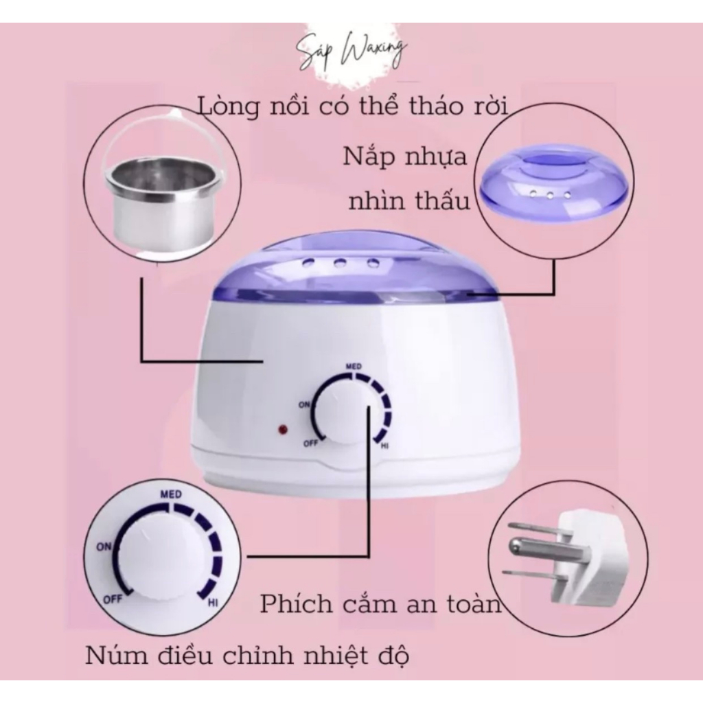 Combo Nồi Nấu Sáp Wax Lông Pro Wax 100 + 100gr Sáp Cao Cấp Tặng Kèm 5 Que Gỗ