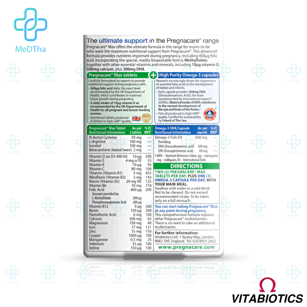Pregnacare Max - Vitamin Tổng Hợp Cho Bà Bầu, Omega 3, DHA Bầu, Sắt, Vitamin D, Canxi