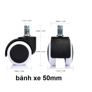 Bánh xe ghế xoay văn phòng đường kính 50mm bánh màu trắng và bánh màu đen, bánh nhựa siêu bền