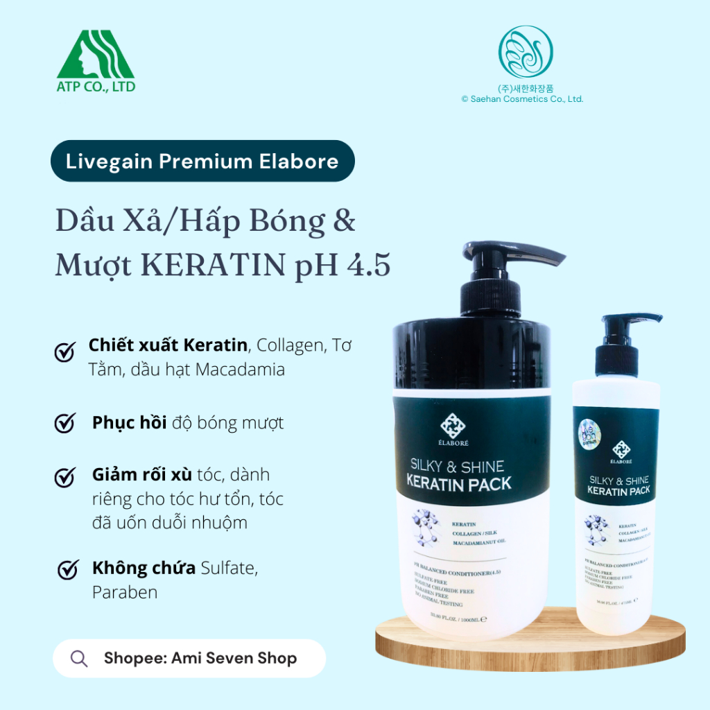 Dầu xả/ Hấp Bóng & Mượt KERATIN pH 4.5 - Livegain Premium Elabore Silky & Shine KERATIN Pack
