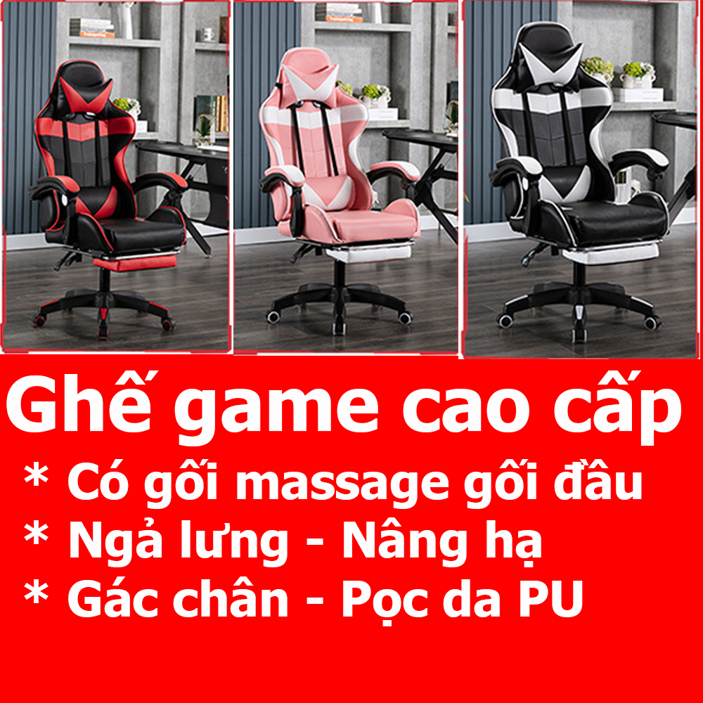 Ghế Gaming Cao Cấp Có Massage Lưng Xoay 360 Ngả Lưng 135 Độ Duỗi Chân, Ghế Chơi Game Gaming Bọc Da Pu | BigBuy360 - bigbuy360.vn