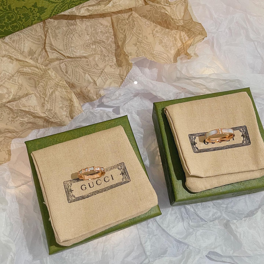 Nhẫn cặp đôi Gucci Nacre Couple Ring- Nhẫn xà cừ đính đá ,titan không gỉ không phai màu- Khắc tên theo yêu cầu