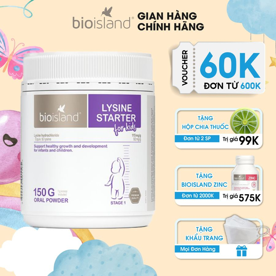 Bột Lysine giúp bé tăng chiều cap Bio Island Starter 150mg của Úc giúp bé phát triển toàn diện, cao lớn, khỏe mạnh