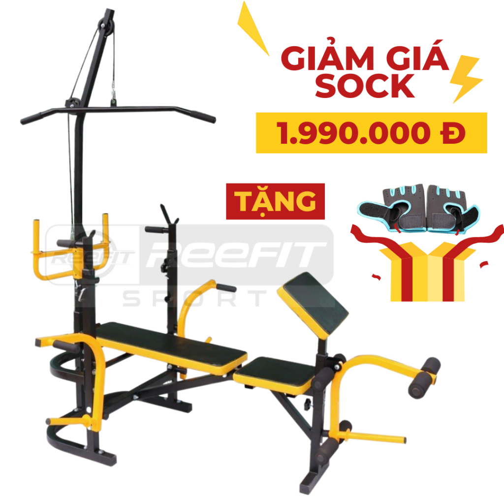 Ghế tạ đa giàn tạ đa năng có xô trước + Bàn tập tay RF 208210 + TẶNG GĂNG TAY