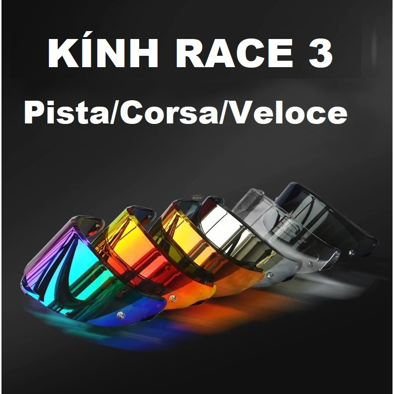 Kính Race 3 thay thế cho nón bảo hiểm Pista, Corsa, Veloce (Màu Gradient)