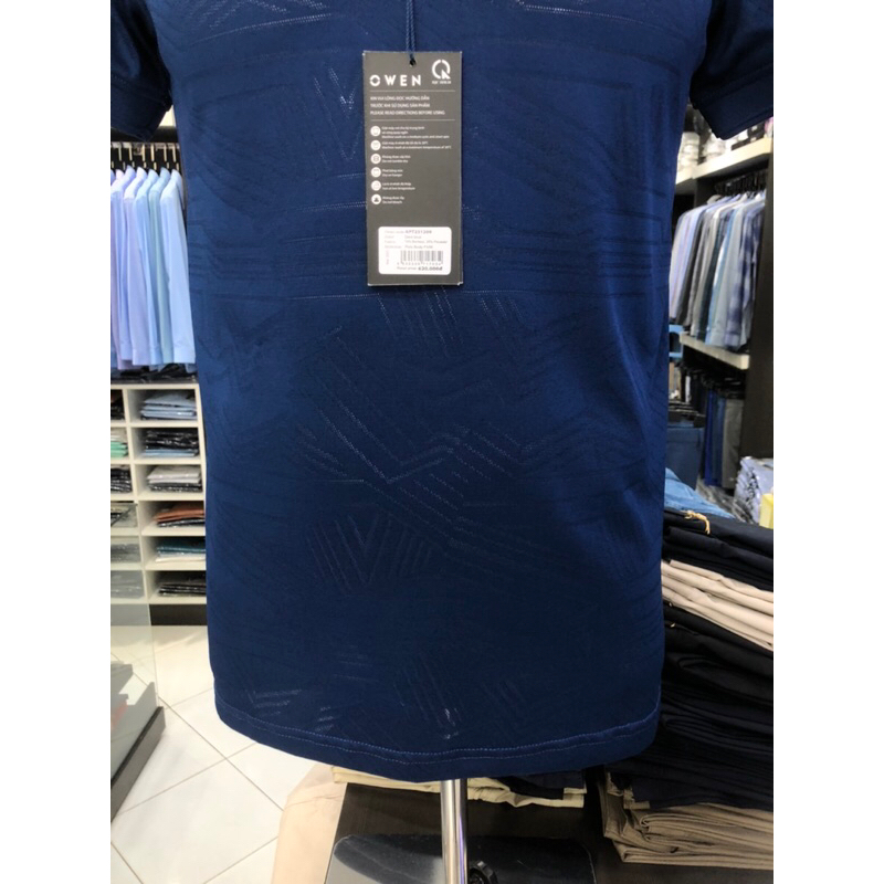 Áo polo owen màu xanh navy họa tiết body fit vải sợi tre APT231209