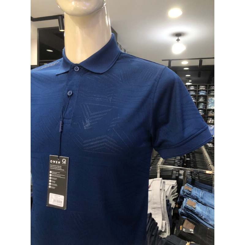 Áo polo owen màu xanh navy họa tiết body fit vải sợi tre APT231209