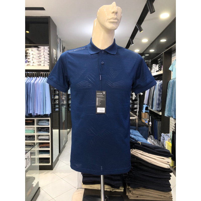 Áo polo owen màu xanh navy họa tiết body fit vải sợi tre APT231209
