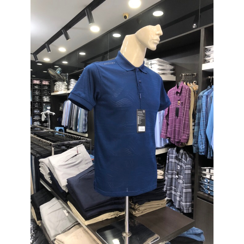 Áo polo owen màu xanh navy họa tiết body fit vải sợi tre APT231209