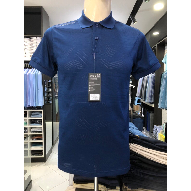 Áo polo owen màu xanh navy họa tiết body fit vải sợi tre APT231209