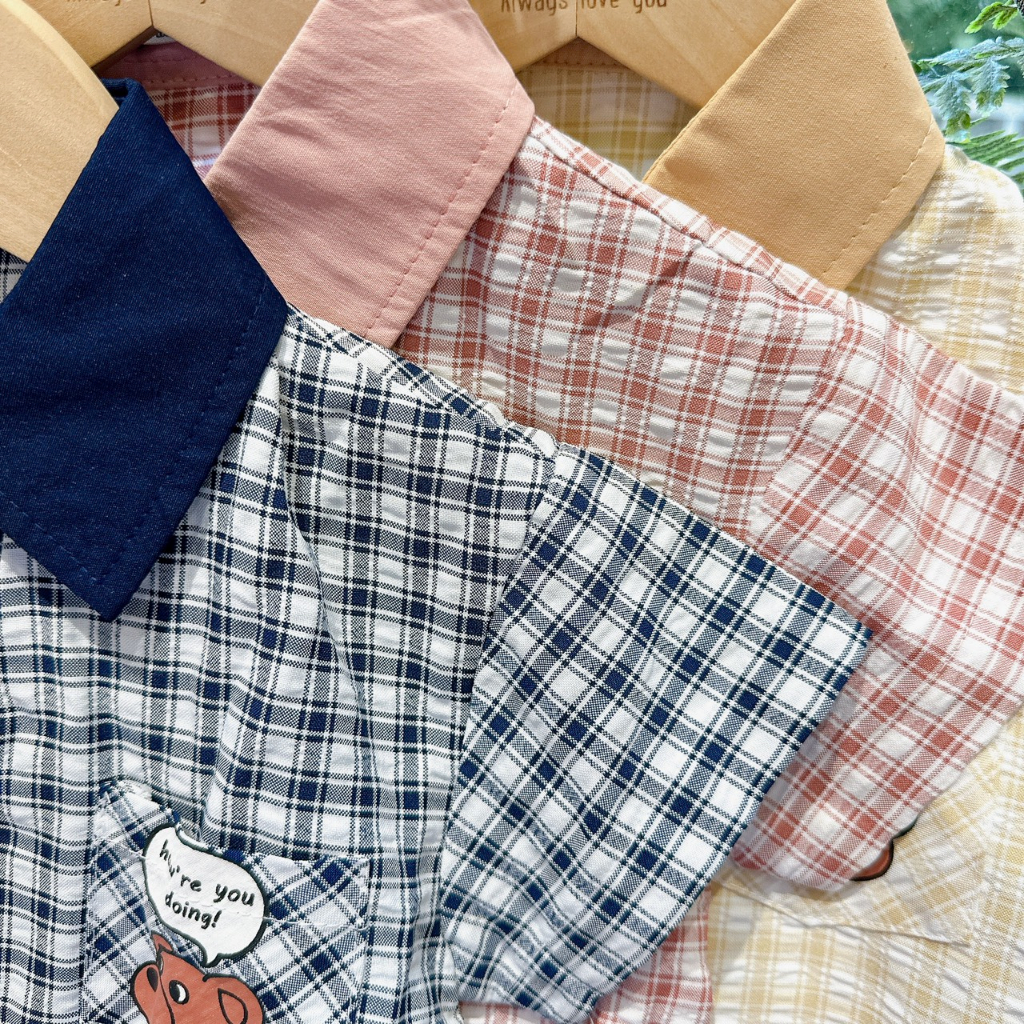Áo sơ mi bé trai họa tiết kẻ caro phong cách Hàn Quốc cho bé trai từ size 80- 120 mã AT11 L'Casta
