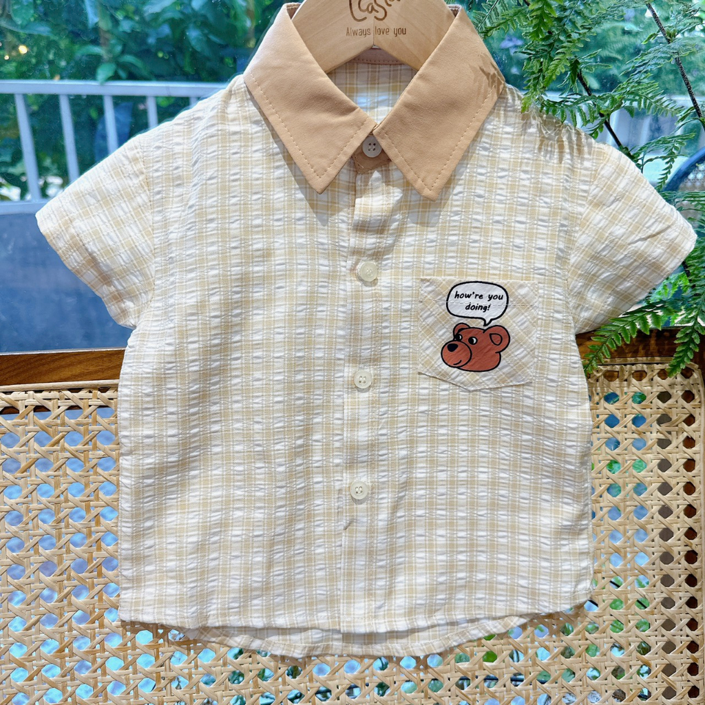 Áo sơ mi bé trai họa tiết kẻ caro phong cách Hàn Quốc cho bé trai từ size 80- 120 mã AT11 L'Casta