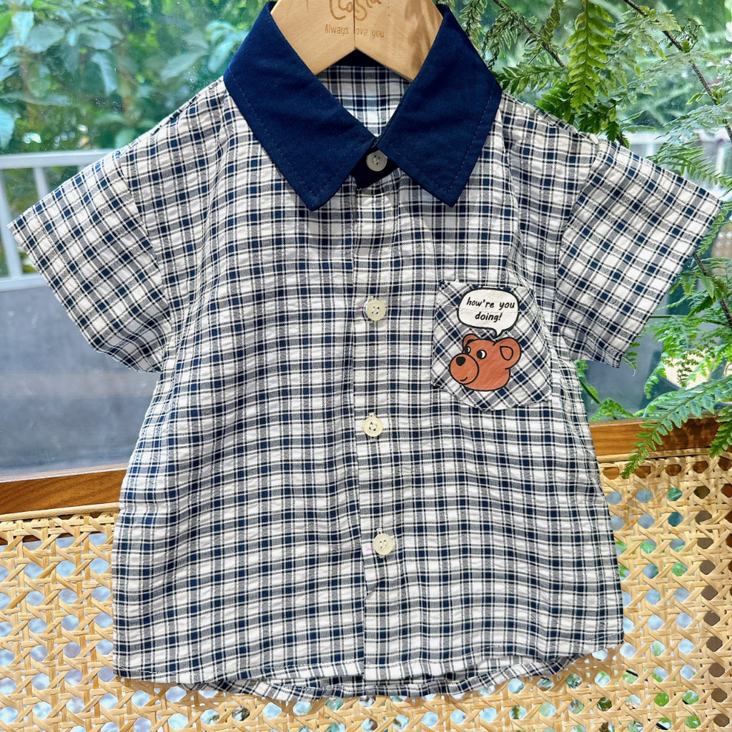Áo sơ mi bé trai họa tiết kẻ caro phong cách Hàn Quốc cho bé trai từ size 80- 120 mã AT11 L'Casta