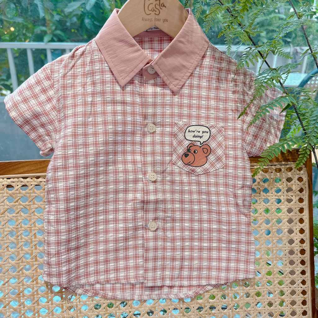 Áo sơ mi bé trai họa tiết kẻ caro phong cách Hàn Quốc cho bé trai từ size 80- 120 mã AT11 L'Casta