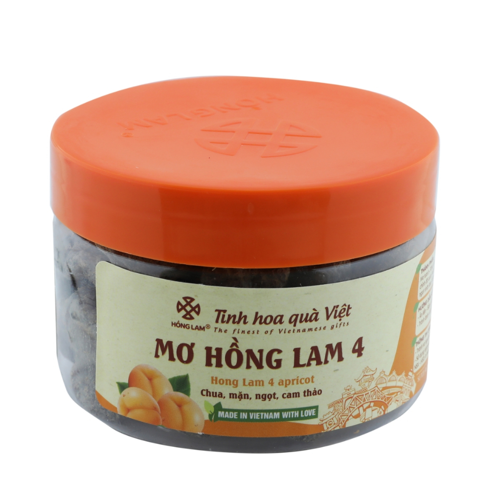 Ô mai (xí muội) mơ Hồng Lam 4. Dạng hộp (200gr, 300gr, 500gr), dòng ô mai tách hạt vị chua, ngọt của cam thảo.