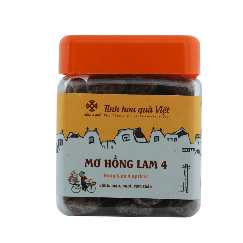 Ô mai (xí muội) mơ Hồng Lam 4. Dạng hộp (200gr, 300gr, 500gr), dòng ô mai tách hạt vị chua, ngọt của cam thảo.