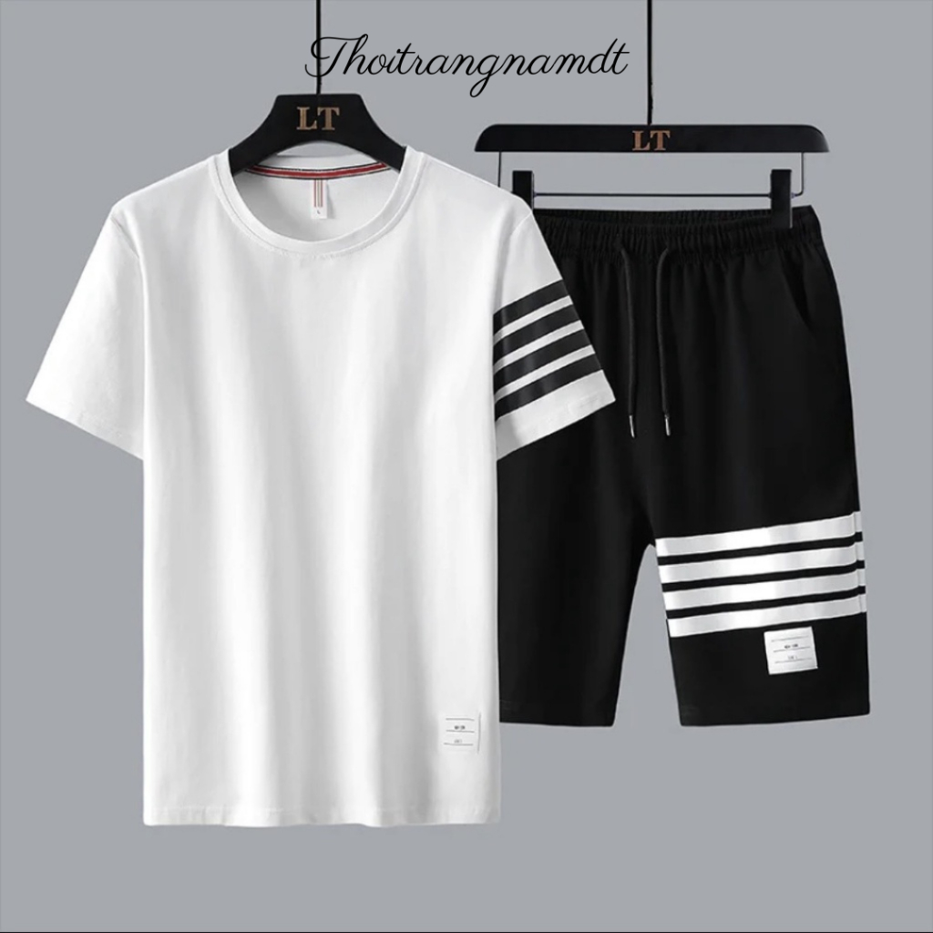 Đồ Bộ Nam Quần Áo Mùa Hè mặc nhà cộc tay thun lạnh,bộ thể thao nam 3 sọc hottrend đủ size S-->XL.