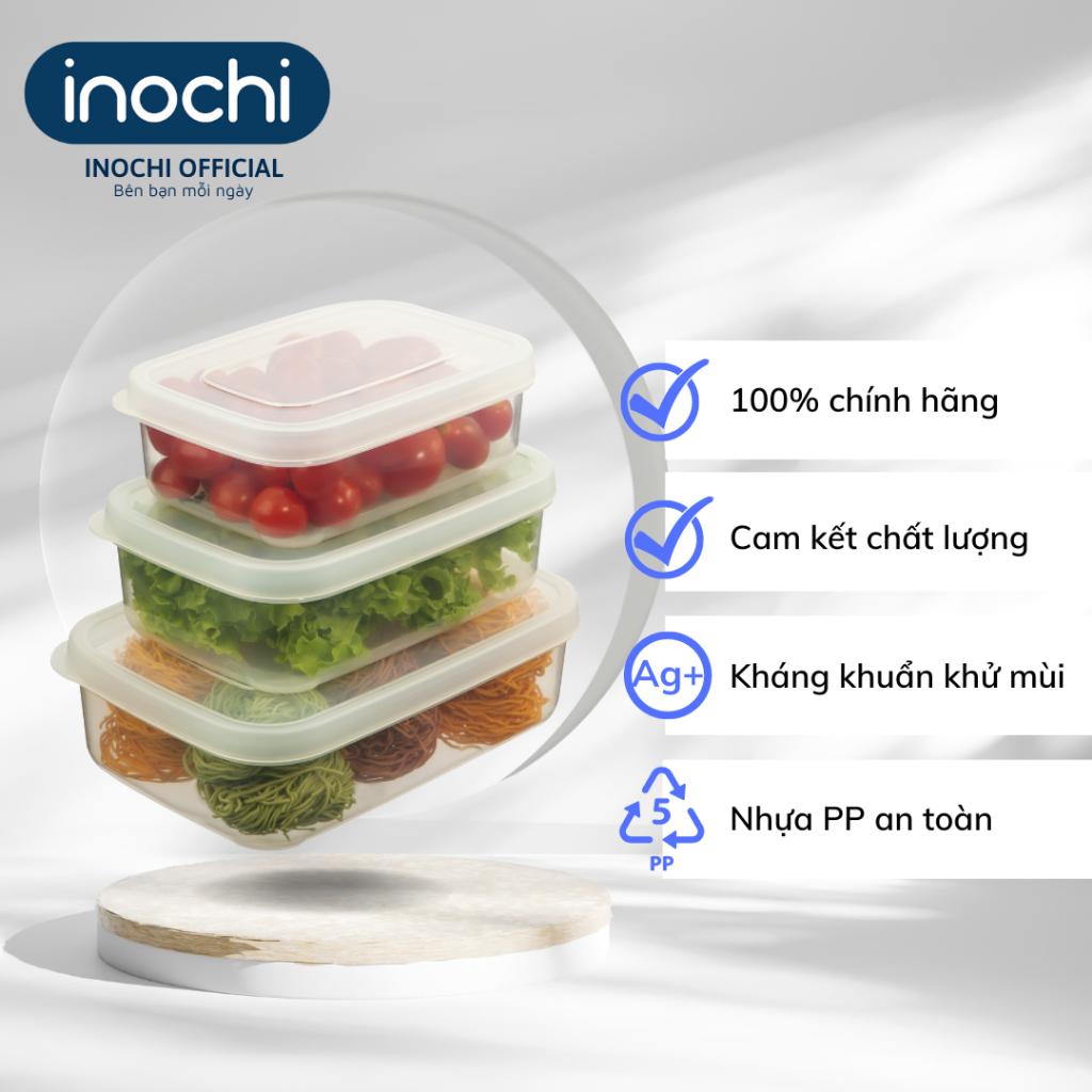 Bộ 3 hộp chữ nhật đựng thực phẩm thức ăn Hokkaido Inochi cao cấp