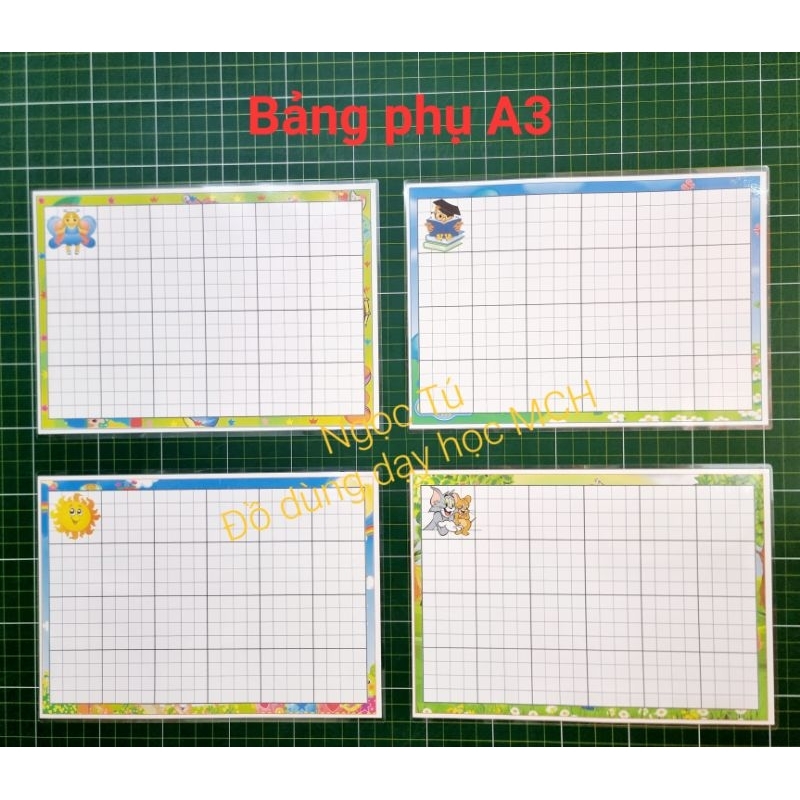 Bảng phụ cỡ A3 siêu dễ thương. In bìa cứng + Ép có nam châm lá sau.