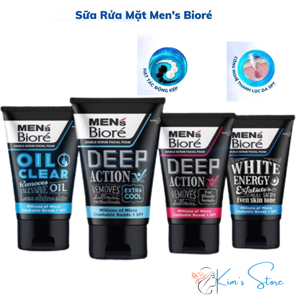 Chai sữa rửa mặt BIORE Men Double Scrub Facial Foam Deep Action srm BIOREMen 100g