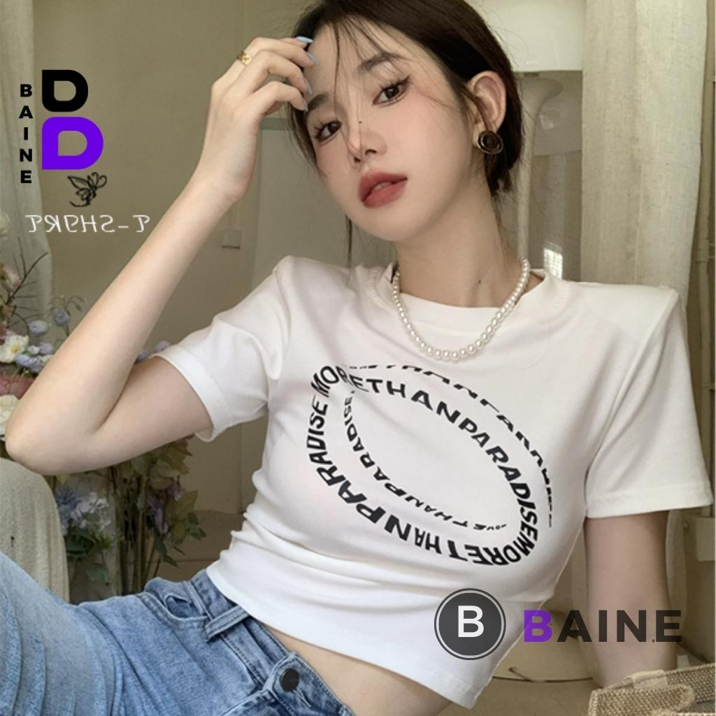 Áo Croptop Nữ CHỮ TRÒN Chất Thun Borip Kiểu Sexy Nữ, Áo Thun Ôm Body In Hoạ Tiết Đẹp Tôn Dáng BAINE