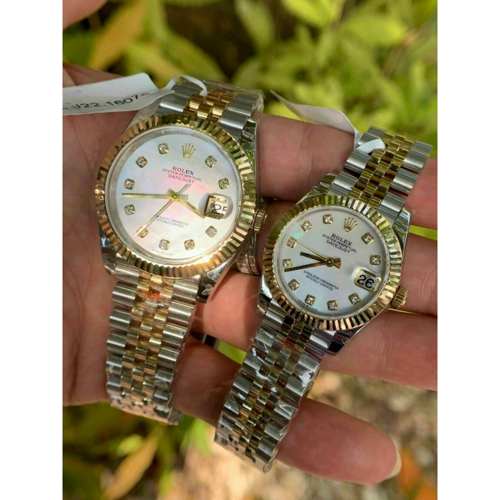 Đồng hồ Nữ Rl 3kim mặt khảm trai dây kim loại đờ mi trắng pha vàng gold máy thuy sĩ EW dòng Automatic size 31mm