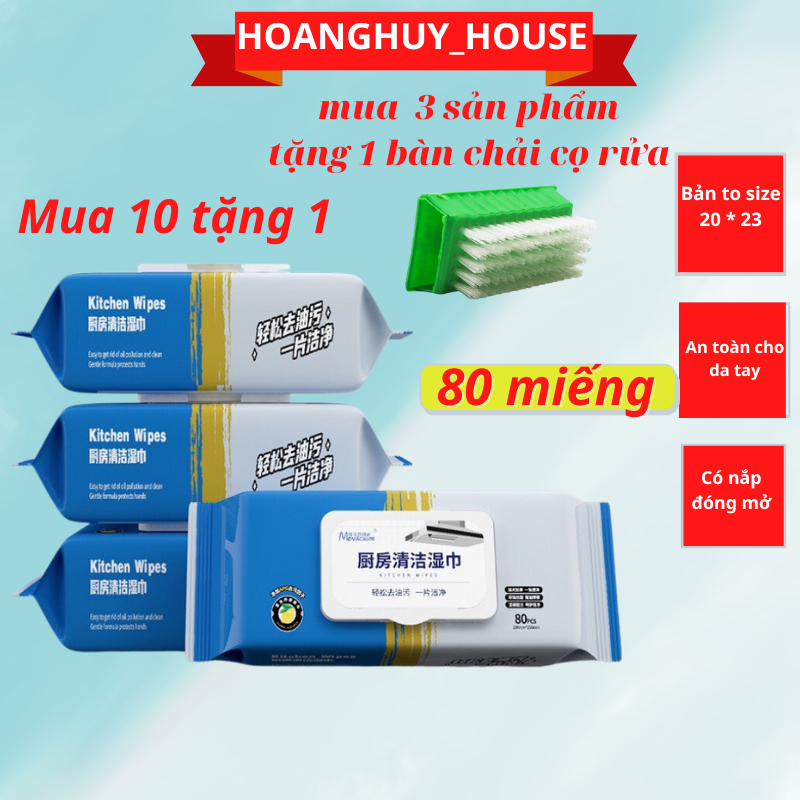 Khăn ướt lau bếp đa năng, giấy ướt lau vệ sinh nhà bếp, bát đĩa cơ lớn siêu dai an toàn cho da tay