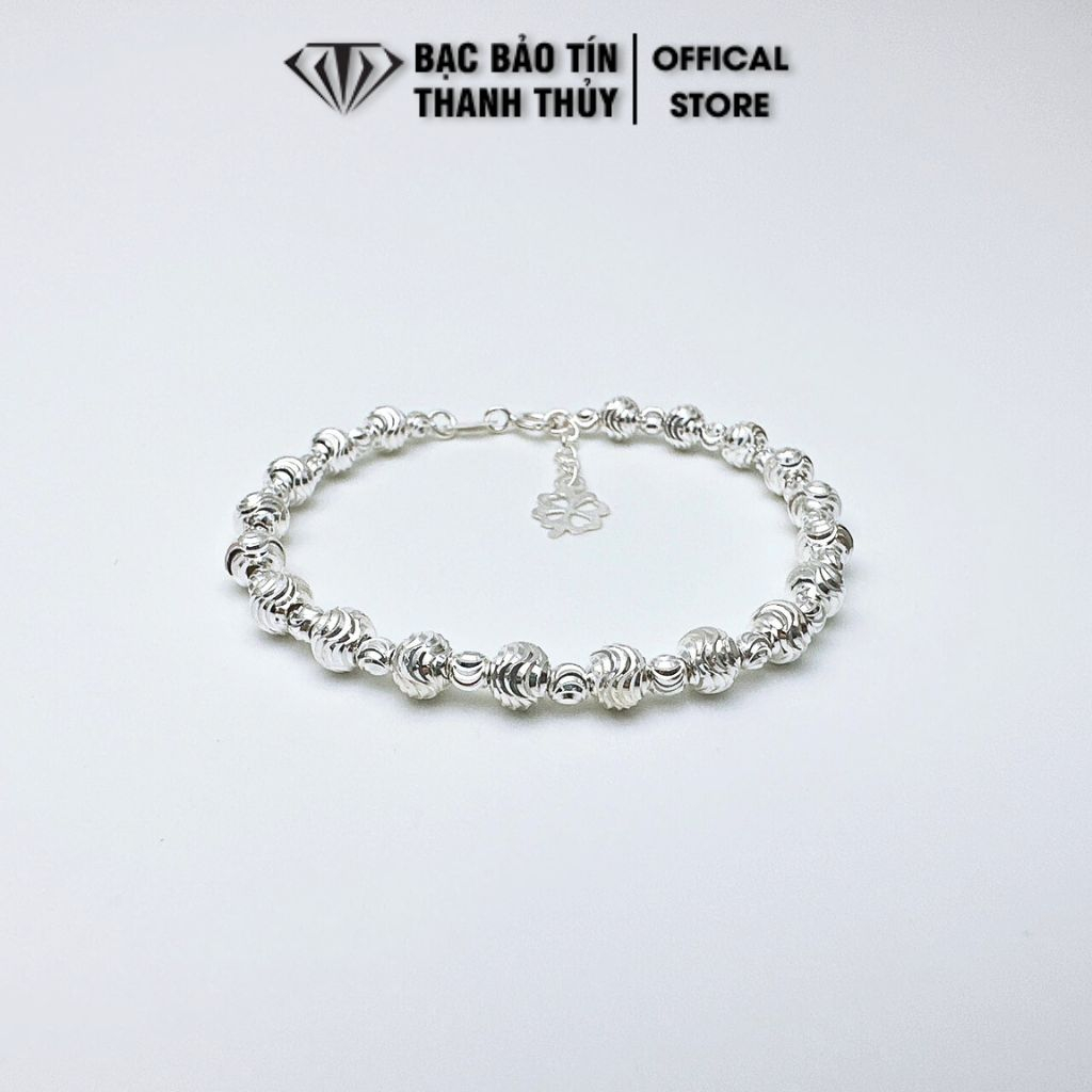 Lắc tay bạc nữ Bảo Tín Thanh Thủy, lắc bạc ta kiểu bi phay sóng 5mm nối 3mm cao cấp, TL 2.096 chỉ, dài 16 cm